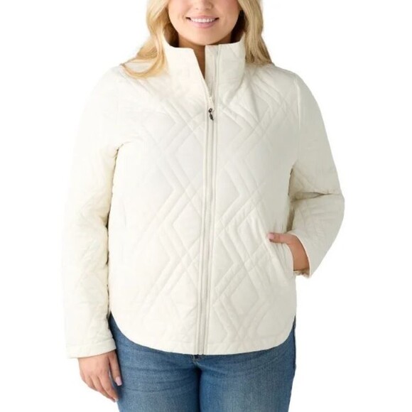 Voyager Womens Quilted Jacket XXL Cream Water-Resistant Full Zip Lightweight NWT - Picture 1 of 14